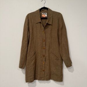 FLAX Brown Linen Button Down Long Cardigan Jacket S
